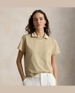 Jersey-Poloshirt mit mehrlagigem Kragen Tan