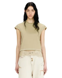 Jersey-Top mit Spitzenbesatz am Saum - Oberteile - Damen - Beige