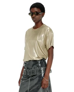 Jersey-T-Shirt mit Metallic-Finish - T-Shirts - Damen - Beige