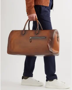 Jour Off Scritto Venezia Leather Duffle Bag Brown