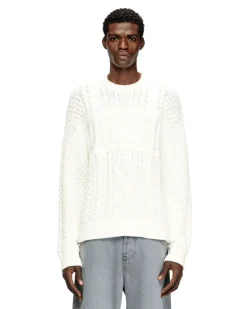 Kabelgestrickter Pullover mit Diesel-Logo - Strickwaren - Herren - Weiss