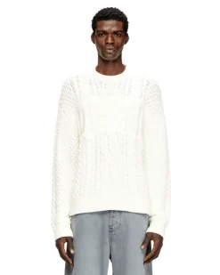 Kabelgestrickter Pullover mit Diesel-Logo - Strickwaren - Herren - Weiss