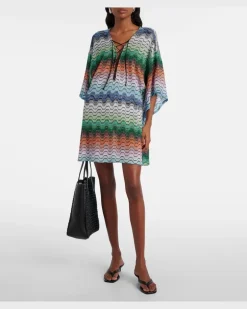 Kaftan aus Häkelstrick Multicolor
