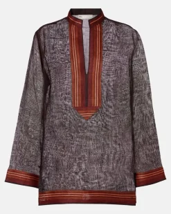 Kaftan aus Leinen Braun