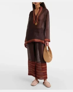 Kaftan aus Leinen Braun