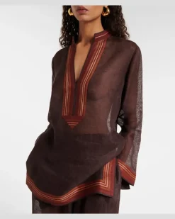 Kaftan aus Leinen Braun