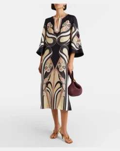 Kaftan aus Seiden-Twill Schwarz