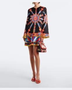 Kaftan Carretto aus Seiden-Twill Multicolor