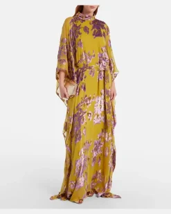 Kaftan Leonor mit Fil Coupé Gelb