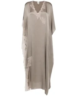 Kaftan mit Spitzenborte - Grau