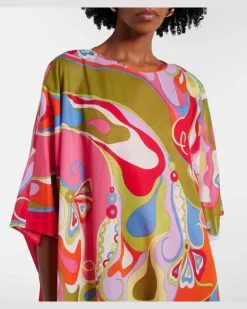 Kaftan Orchidee aus Baumwollmusselin Multicolor