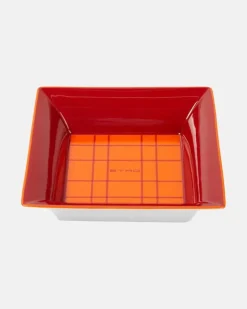 Kariertes Tablett aus Porzellan Rot