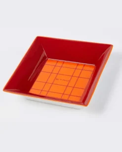 Kariertes Tablett aus Porzellan Rot