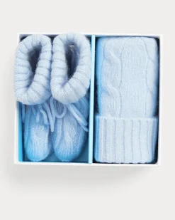 Kaschmirmütze und Babyschuhe im Set Blue
