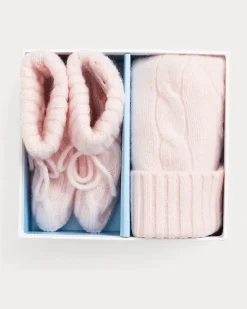 Kaschmirmütze und Babyschuhe im Set Pink