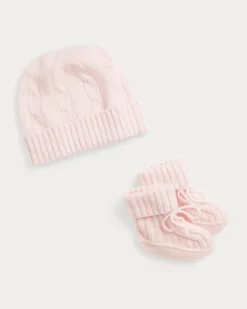 Kaschmirmütze und Babyschuhe im Set Pink