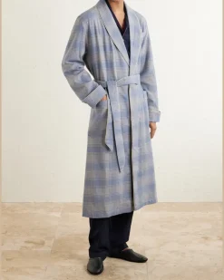 Kelburn 52 Belted Checked Cotton Robe Blue