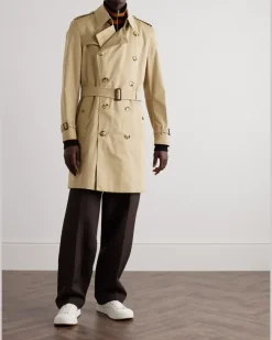 Kensington Belted Double-Breasted Cotton-Gabardine Trench Coat Neutrals