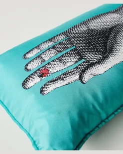 Kissen Mano aus Seide und Baumwolle Blau