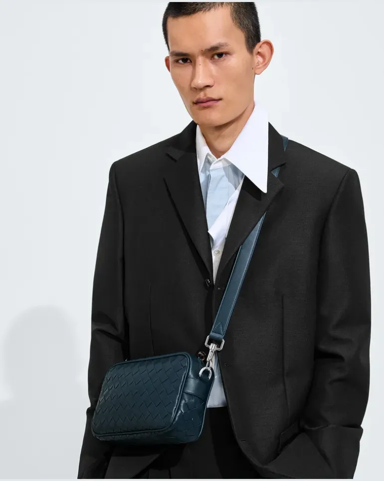Kleine Intrecciato Camera Bag-Blau - Herren