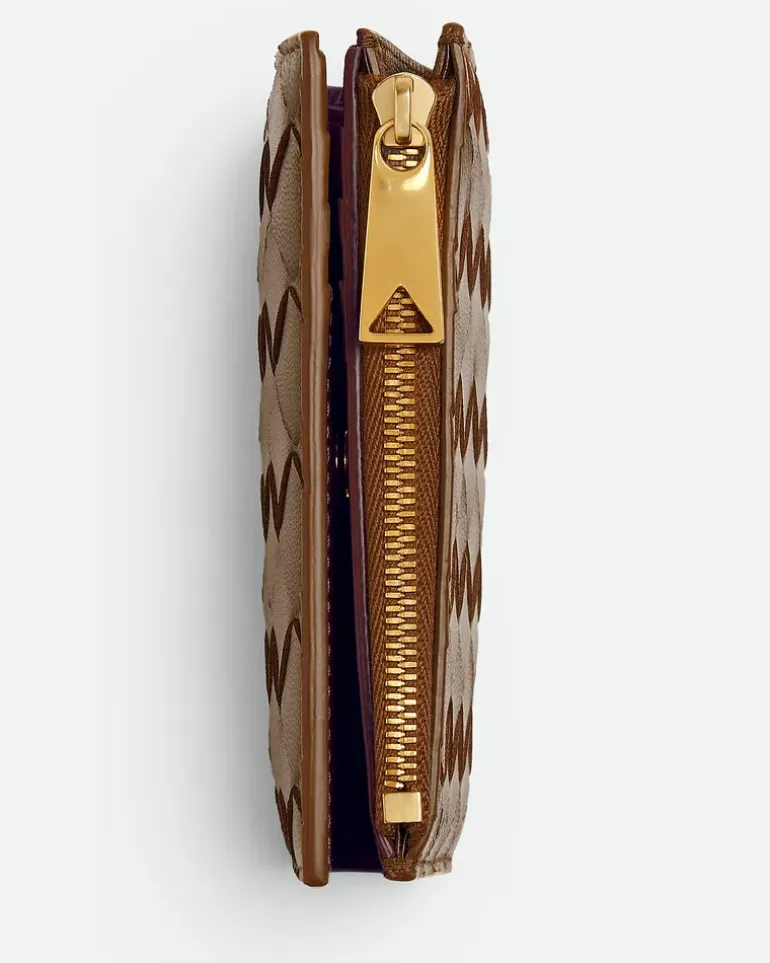 Kleines Intrecciato Bi-Fold Portemonnaie-Braun - Damen