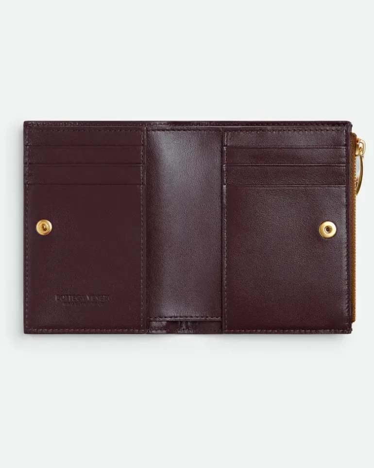 Kleines Intrecciato Bi-Fold Portemonnaie-Braun - Damen