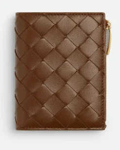 Kleines Intrecciato Bi-Fold Portemonnaie-Braun - Damen