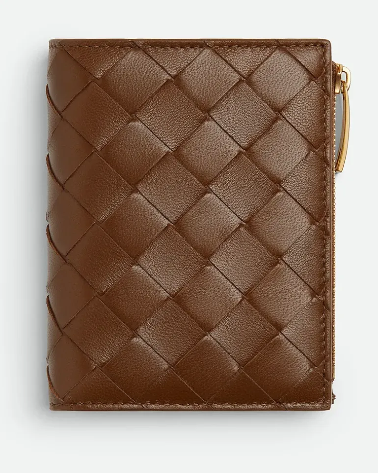 Kleines Intrecciato Bi-Fold Portemonnaie-Braun - Damen