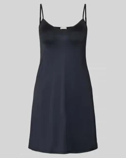 Knielanges Unterkleid in glänzendem Satin mit Picot-Besatz Black