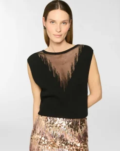 Knit top with see-through detail Black