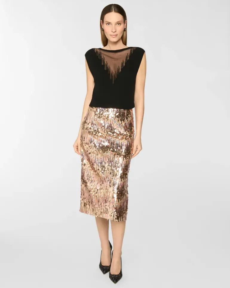 Knit top with see-through detail Black
