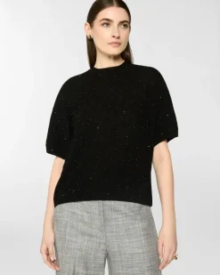 Knit T-shirt with micro sequins Black