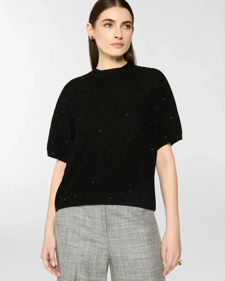 Knit T-shirt with micro sequins Black