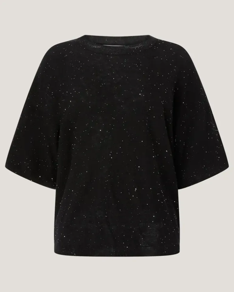 Knit T-shirt with micro sequins Black