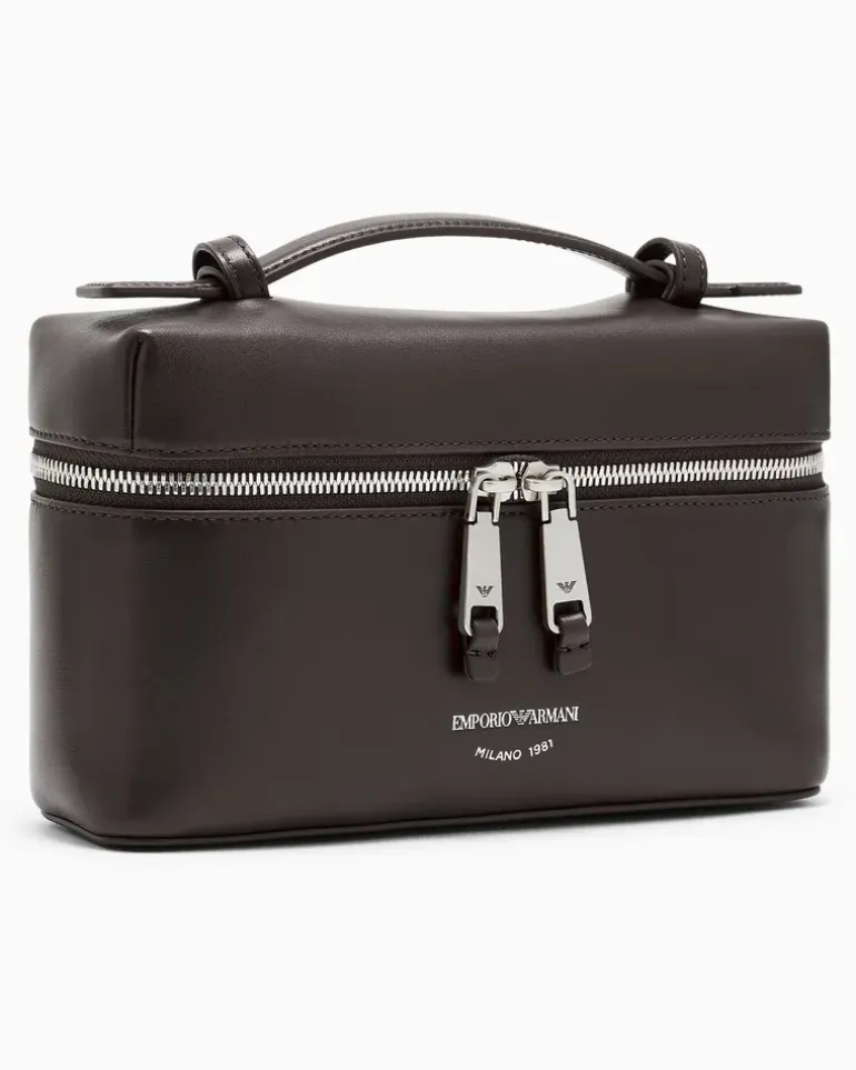Kosmetiktasche aus weichem Leder mit Futter aus Baumwolle Braun