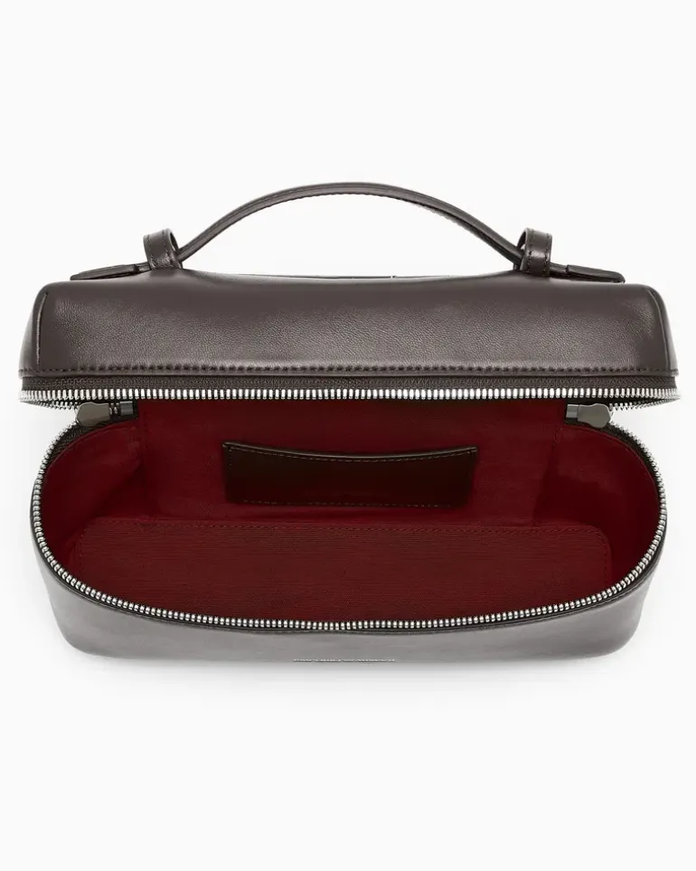 Kosmetiktasche aus weichem Leder mit Futter aus Baumwolle Braun