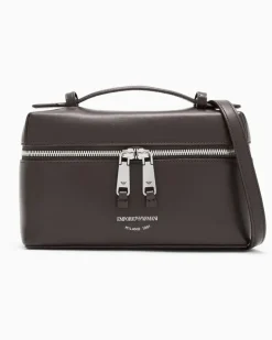 Kosmetiktasche aus weichem Leder mit Futter aus Baumwolle Braun