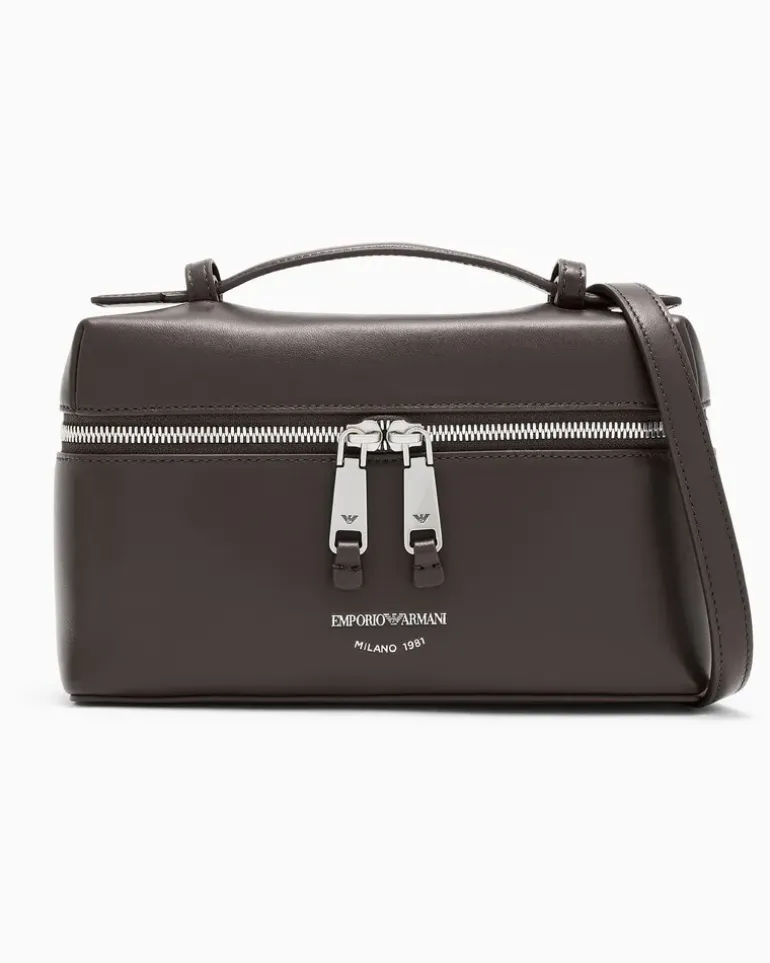 Kosmetiktasche aus weichem Leder mit Futter aus Baumwolle Braun