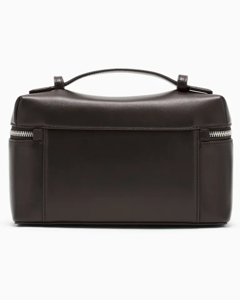 Kosmetiktasche aus weichem Leder mit Futter aus Baumwolle Braun