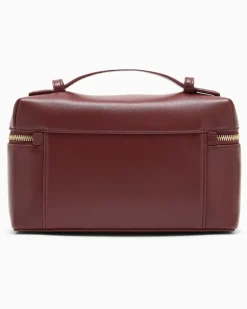 Kosmetiktasche aus weichem Leder mit Futter aus Baumwolle Burgunderrot