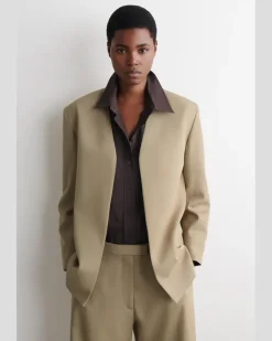 Kragenloser Blazer Aus Woll-Twill Beige