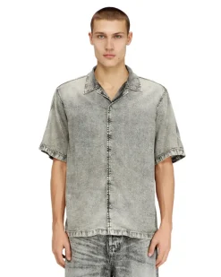 Kurzarmhemd aus fließend verarbeitetem Denim - Denimhemden - Herren - Grau