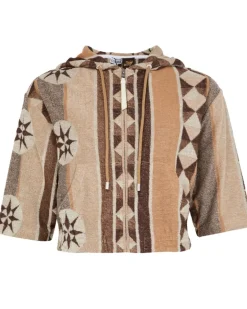 Kurzarm-Hoodie mit Reißverschluss Beige