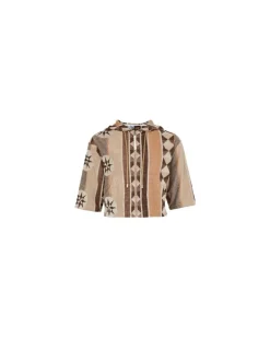 Kurzarm-Hoodie mit Reißverschluss Beige