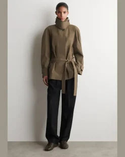 Kurzer Trenchcoat Aus Baumwolle Mit Gürtel Beige