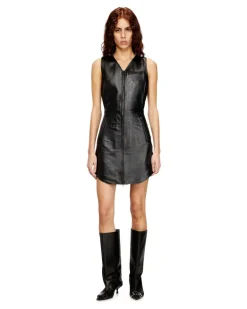 Kurzes Kleid aus Leder mit Reißverschluss - Kleider - Damen - Schwarz