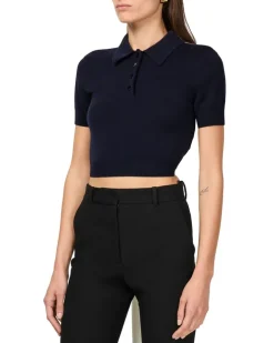 Kurzes, rückenfreies Poloshirt Navy