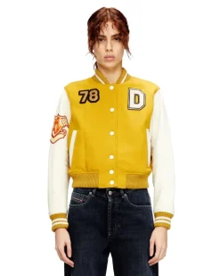 Kurz geschnittene Collegejacke aus Wolle und Leder - Lederjacken - Damen - Bunt