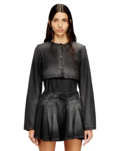 Kurz geschnittene Jacke aus leichtem Denim - Denim jacken - Damen - Schwarz