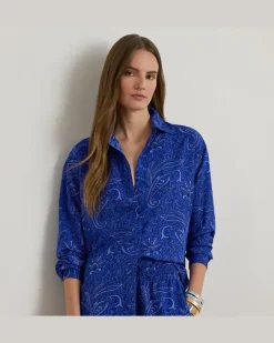 Kurzgrößen - Relaxed-Fit Crêpe-Hemd mit Paisley-Motiv Blue